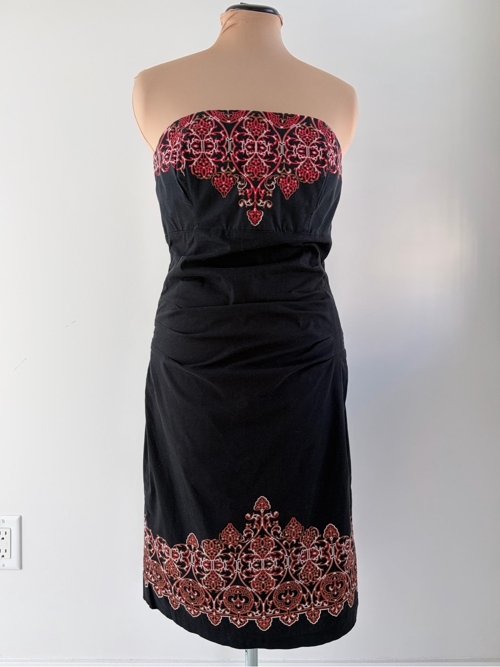 Suzy Shier Strapless Faux Wrap Print Dress - Size L